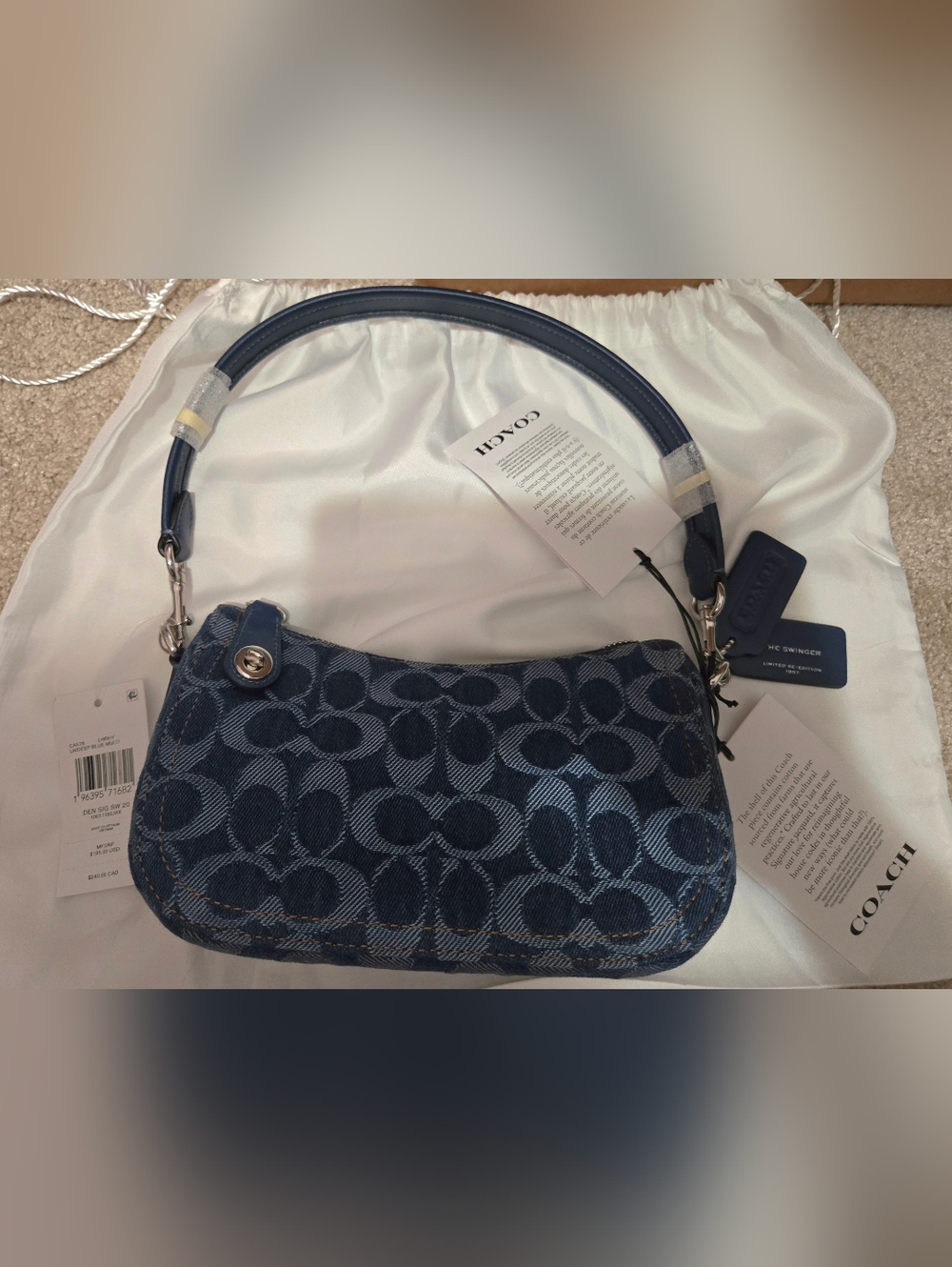 Coach Denim Swinger 20, NWT Blue & Silver, Hard To Find